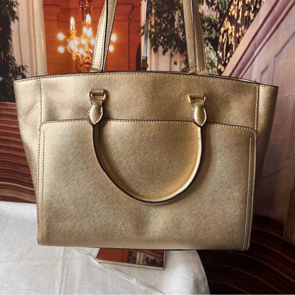 Michael Kors Metallic Gold Saffiano Shoulder Tote - Picture 9 of 15